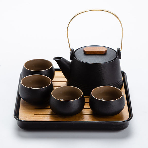 Black Pottery Handle Pot Tea Set