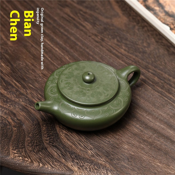 Raw Ore Green Clay Hand-carved Flat Morning Purple Sand Teapot