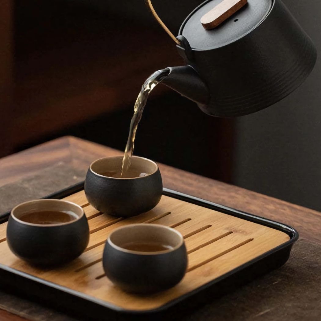 Black Pottery Handle Pot Tea Set