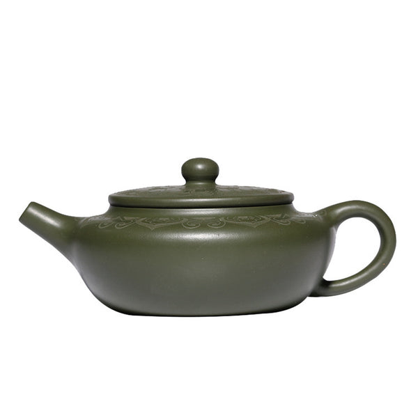 Raw Ore Green Clay Hand-carved Flat Morning Purple Sand Teapot