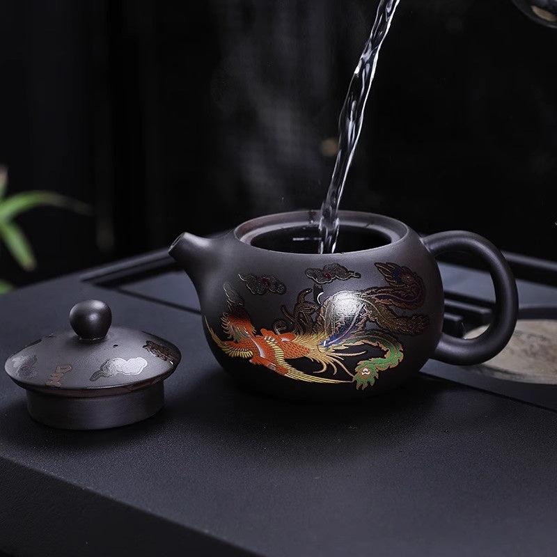 Dragon and Phoenix Auspicious Zisha Pot Set