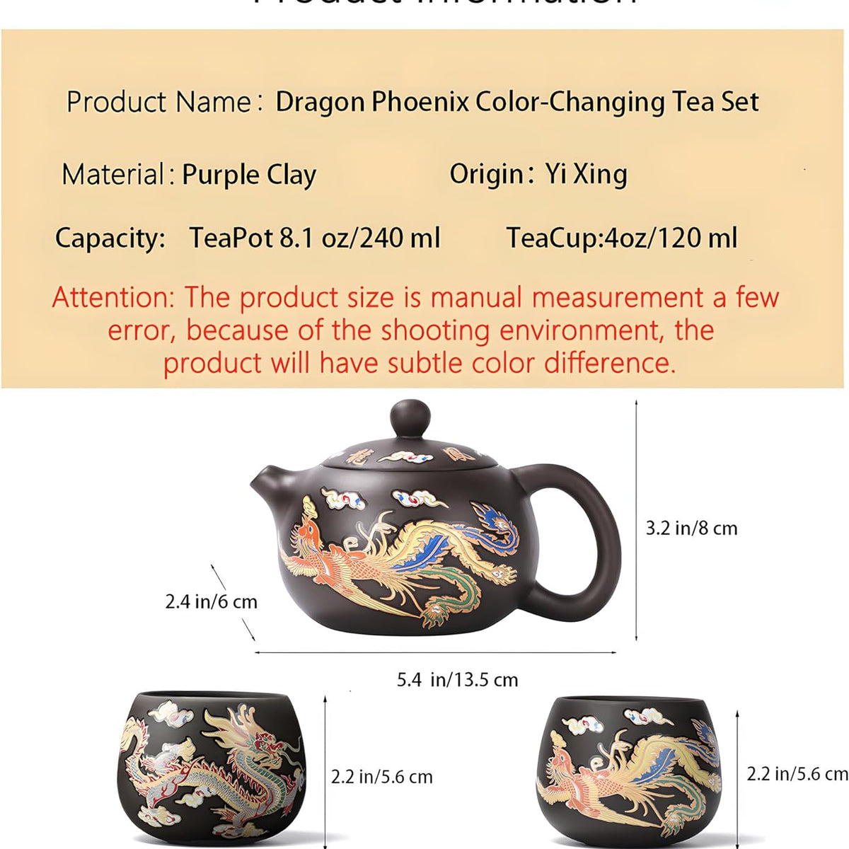 Dragon and Phoenix Auspicious Zisha Pot Set