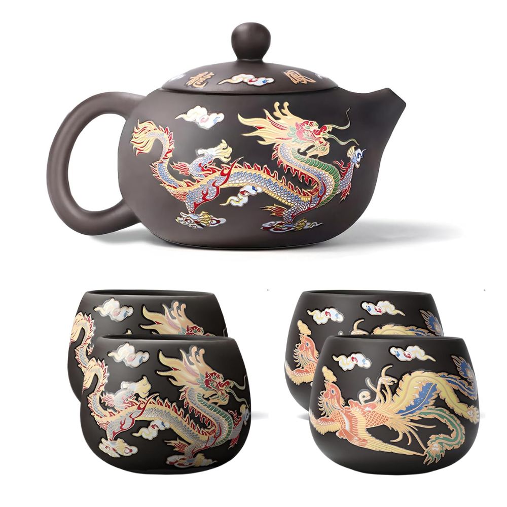 Dragon and Phoenix Auspicious Zisha Pot Set